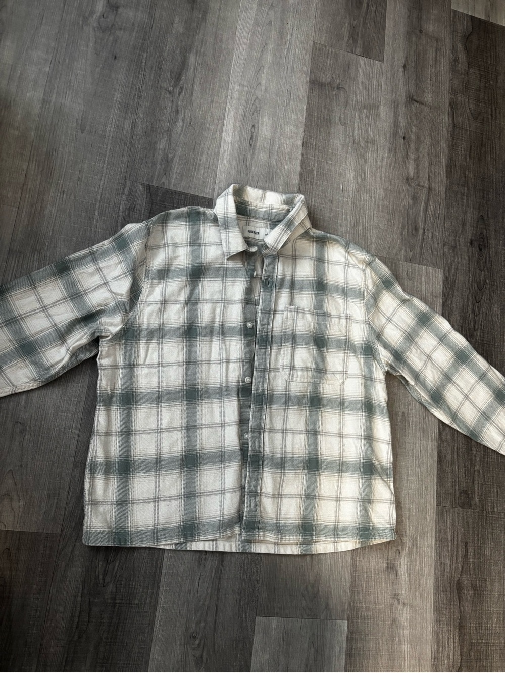Hollister Light Green and White Plaid Shirt